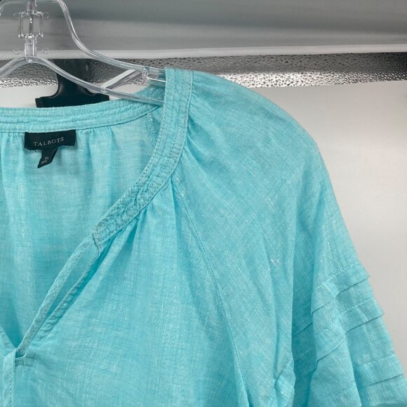 Talbots Womens Short Sleeve Pullover Top Tassels Turquoise Size XS - Picture 4 of 9
